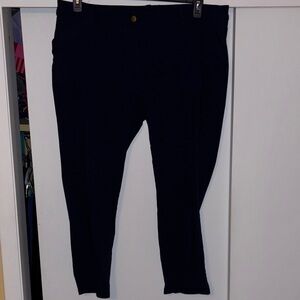 Navy Cropped Pants with Button Detail